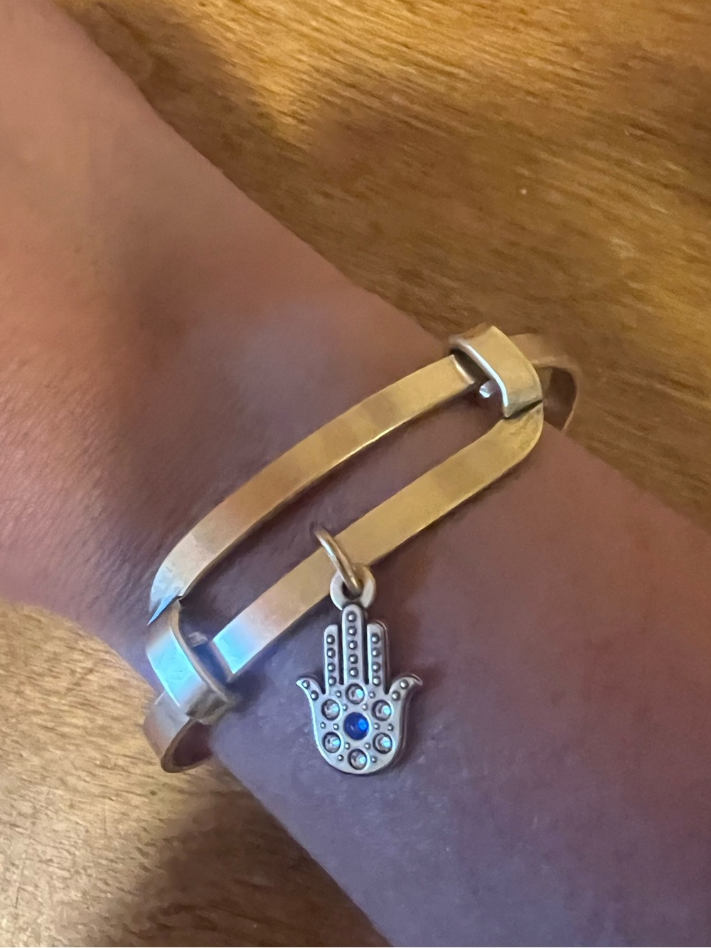 Alex and Ani Gold Hamsa Charm Bangle with Blue Accents
